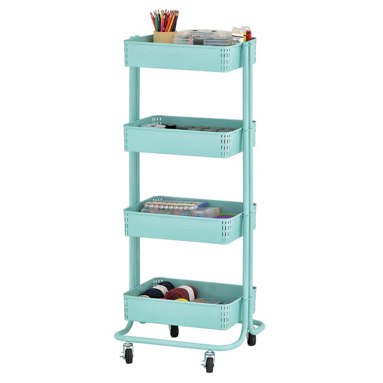 4-Tier Metal Rolling Utility Storage Cart, Multipurpose Organization, Multipurpose Organization, Teal