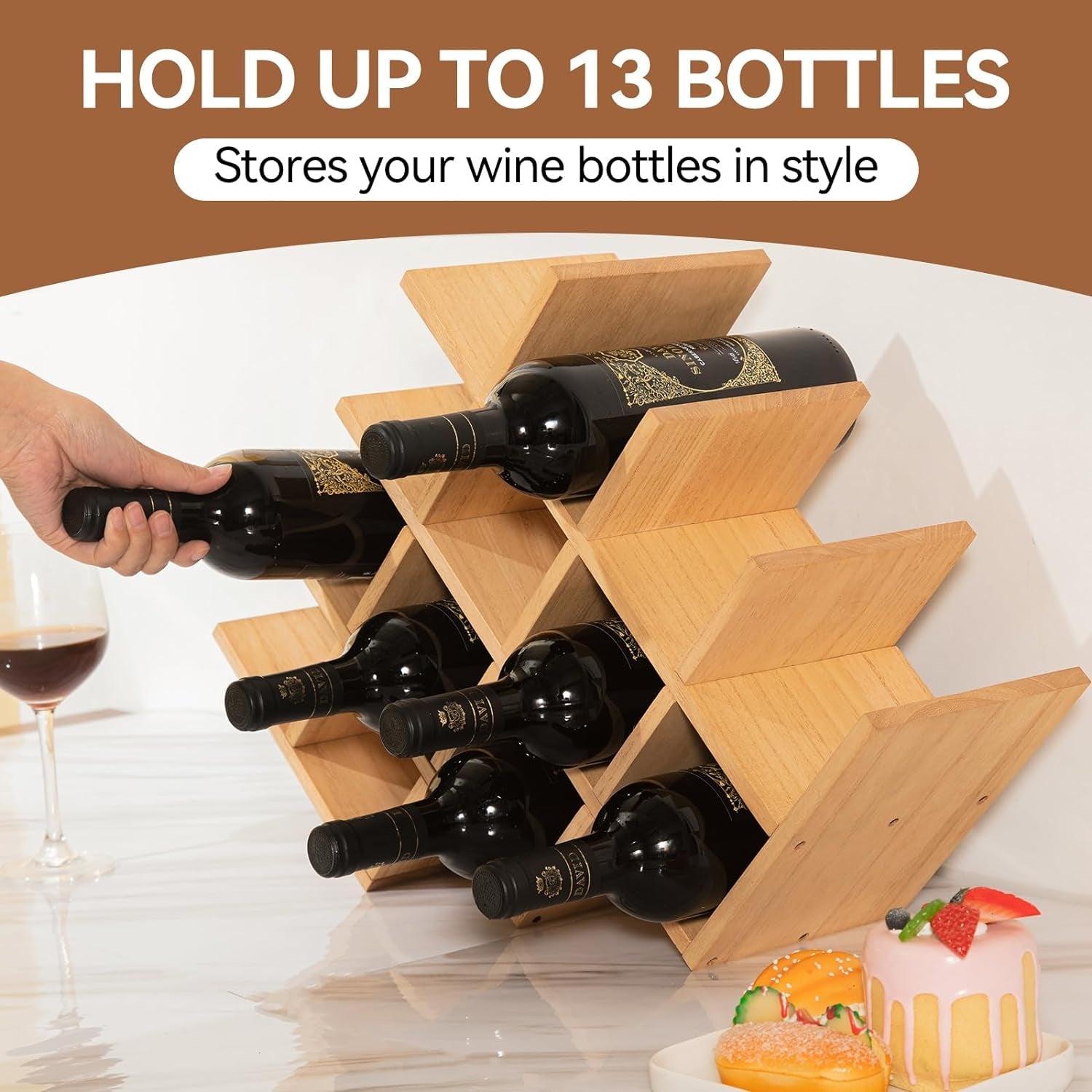 13-Bottle Wooden Wine Rack - Simply Sorted