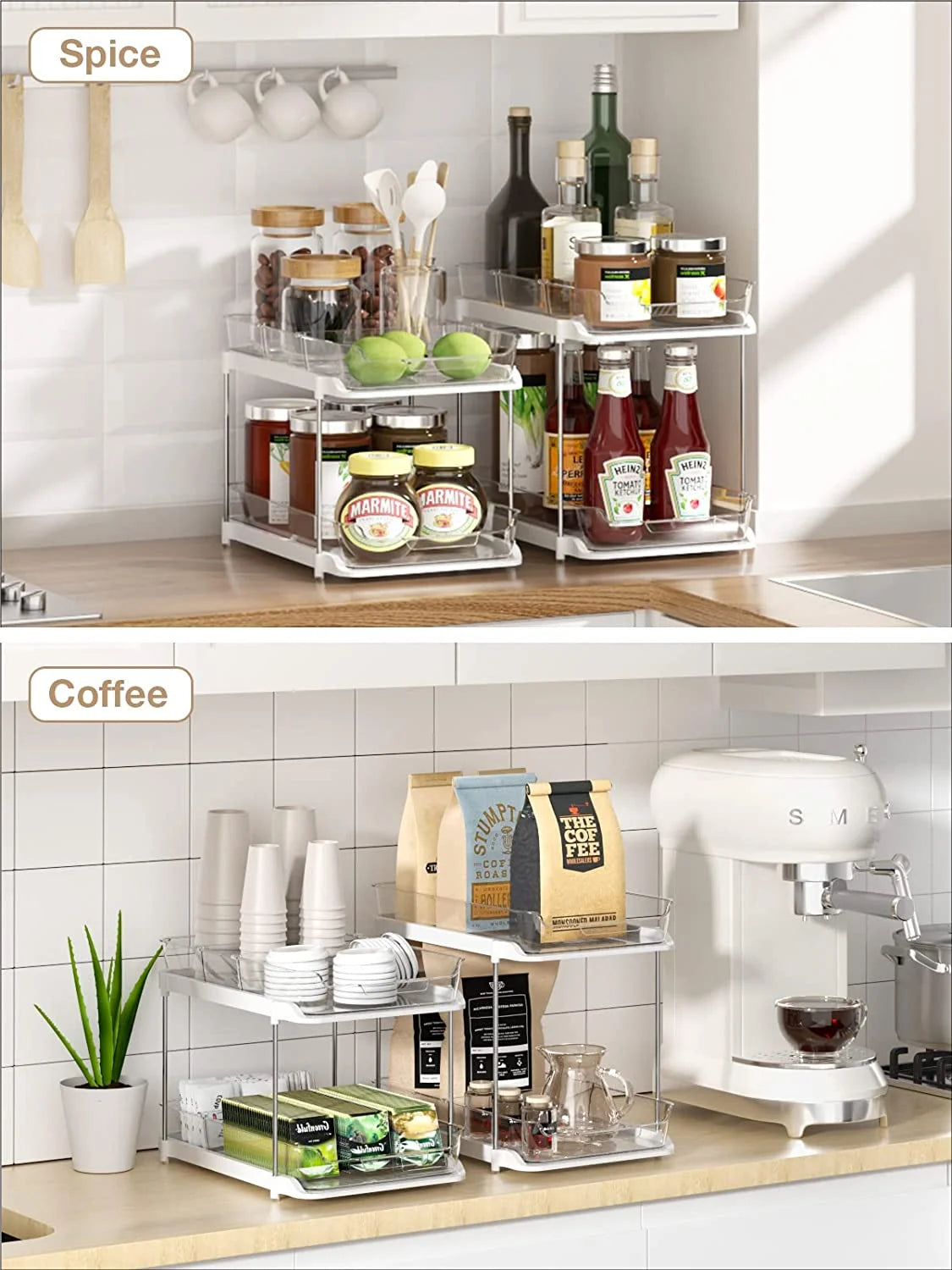 Maximize Your Space with Our 2-Pack Under Sink Organizers! 🛁✨ Perfect for Bathrooms & Kitchens! 