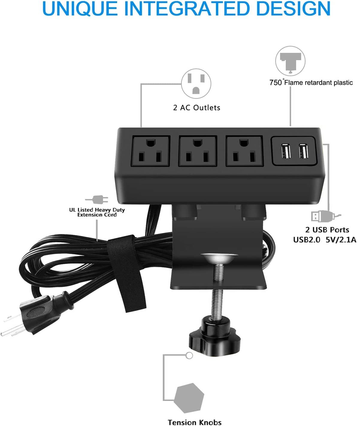3-Outlet Desk Clamp Power Strip with USB Charging - Simply Sorted
