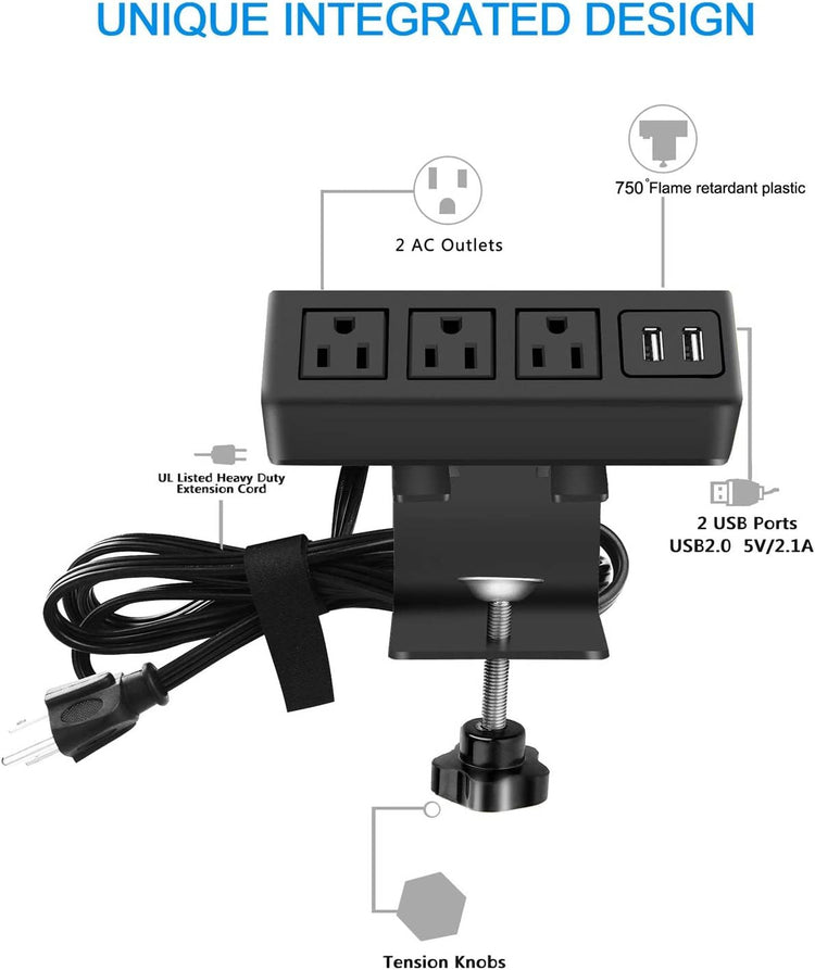 3-Outlet Desk Clamp Power Strip with USB Charging - Simply Sorted