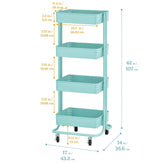 4-Tier Metal Rolling Utility Storage Cart, Multipurpose Organization, Multipurpose Organization, Teal