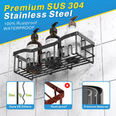 Transform your shower space with our 5-Pack Adhesive Shower Caddy! 🚿✨ No drilling needed, just stick and organize! Perfect for bathroom & kitchen, made from rustproof SUS304 stainless steel. Upgrade your storage game today! 🖤 