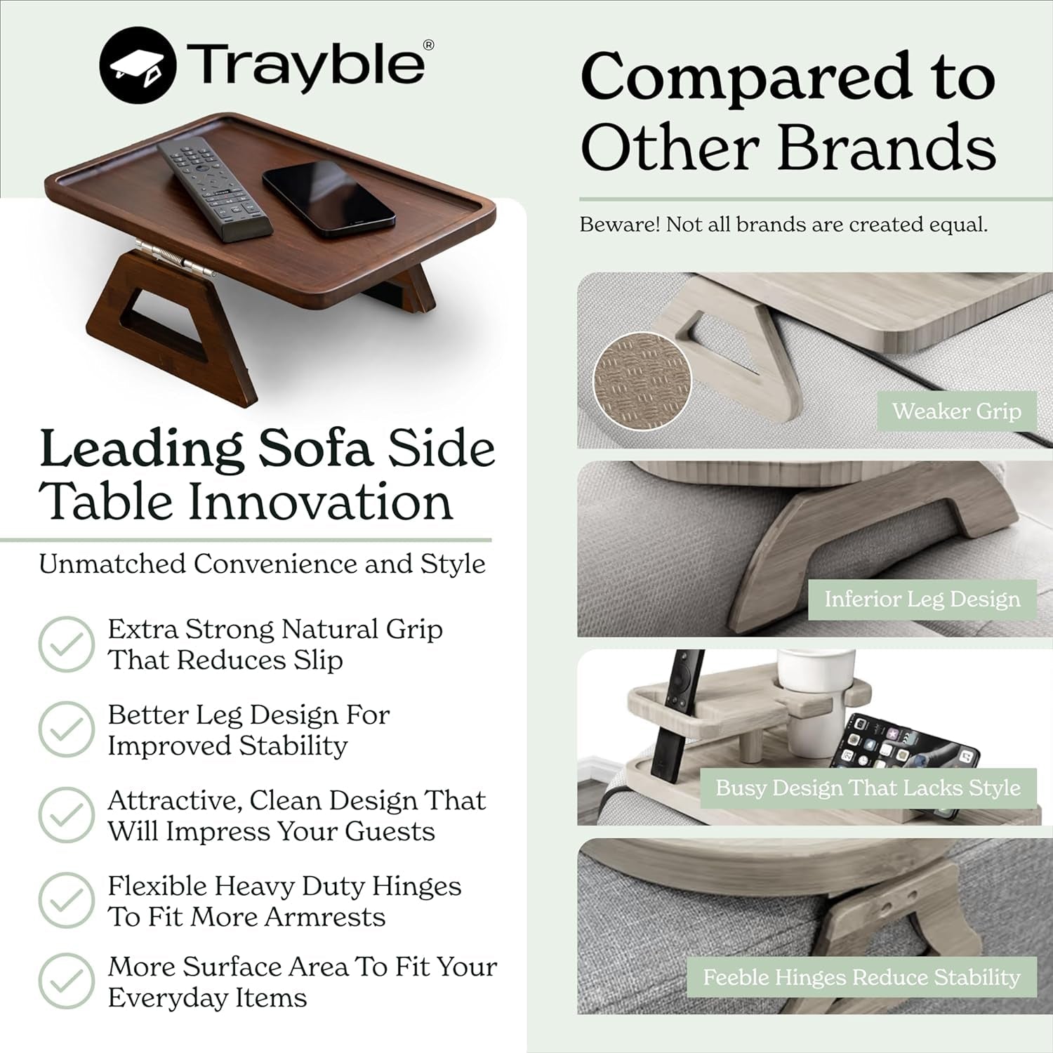 Bamboo Clip-On Couch Arm Table - Simply Sorted