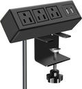 3-Outlet Desk Clamp Power Strip with USB Ports, 1200J Surge Protector, Table-Mounted Charging Station, 125V 12A 1500W Power Outlet