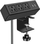 3-Outlet Desk Clamp Power Strip with USB Ports, 1200J Surge Protector, Table-Mounted Charging Station, 125V 12A 1500W Power Outlet