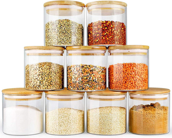 Glass Food Storage Jars with Bamboo Lids (9-Pack) - Simply Sorted